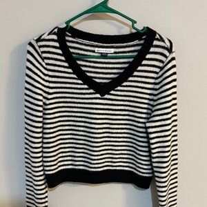 American Eagle Outfitters Black and White Striped V-Neck Sweater Top